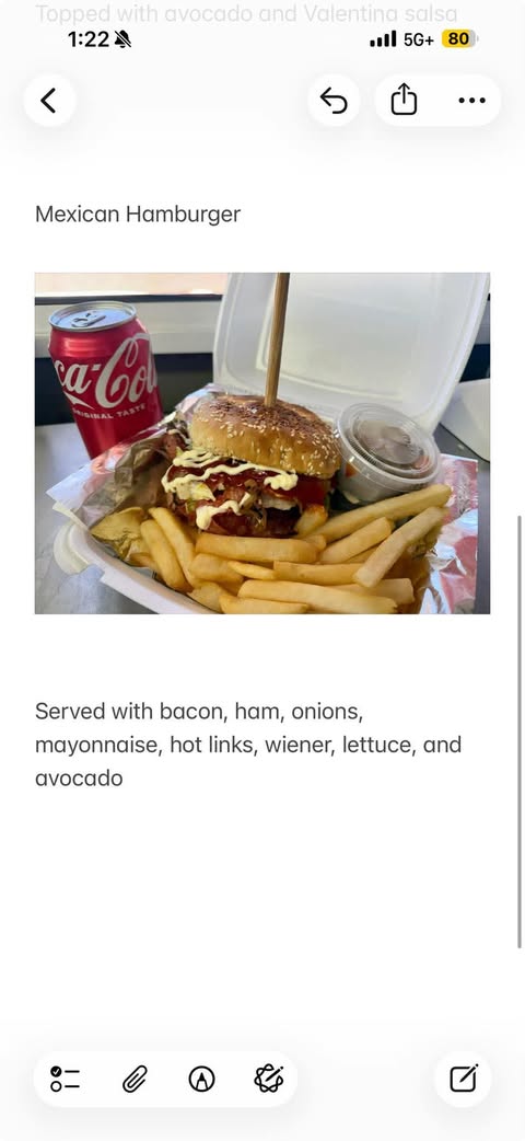 Mexican-style burger loaded with bacon, ham, hot links, avocado and mayo — served with fries